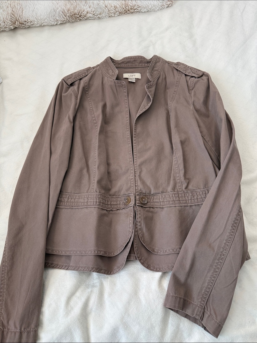 LOFT Taupe Utility Jacket with Button Waist